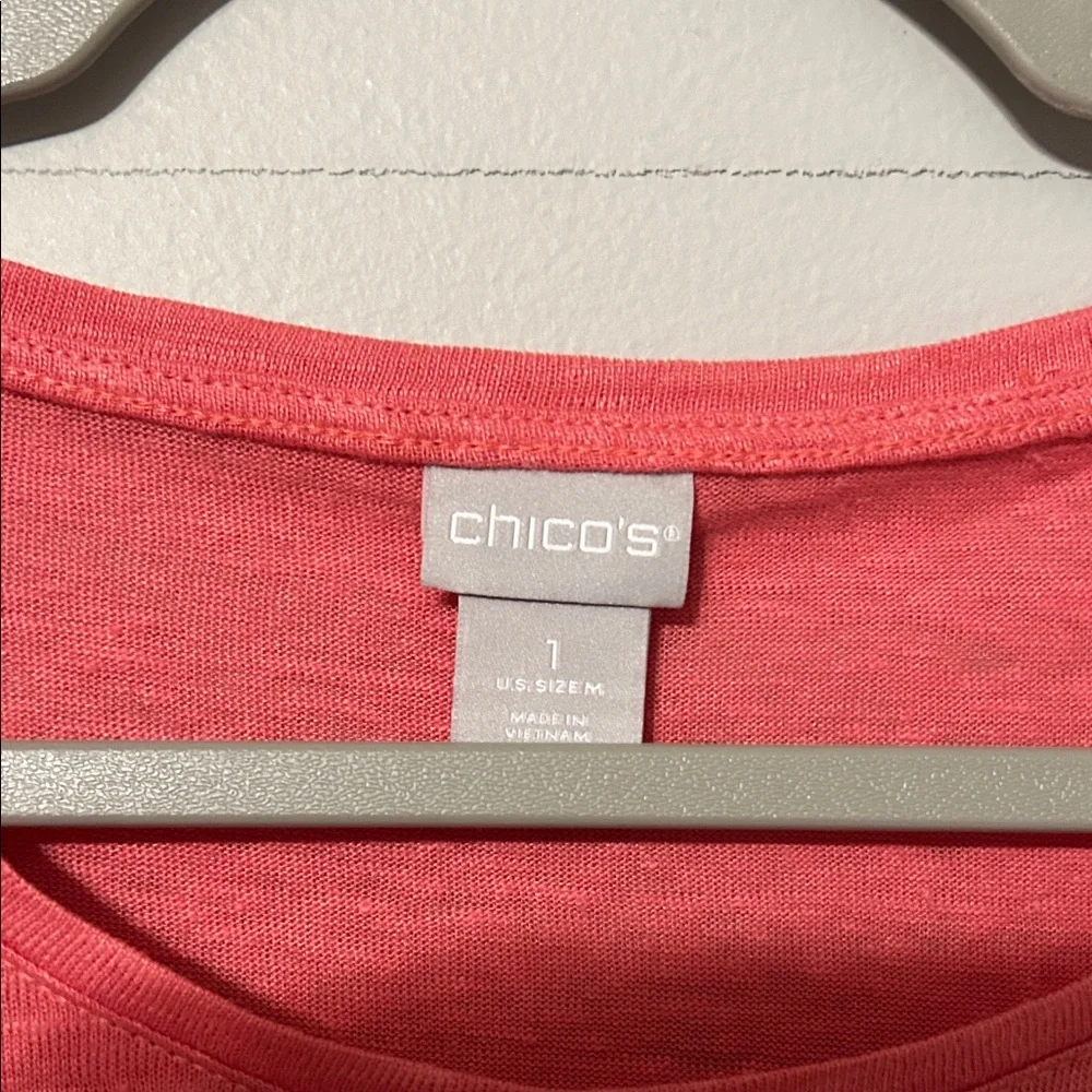 Chico's Strawberry Blush Short Sleeve top. Size one(medium)100% linen. NWT - Picture 2 of 10
